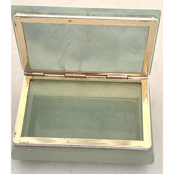 Trinket/Jewelry Box-Alabaster-Green-Flowers-Hinged Edge - Picture 7 of 13